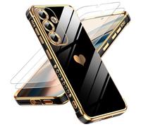 LeYi Coque pour Samsung Galaxy S25 avec 2 Verre Trempé Silicone Forme de Coeur d'amour, Housse Étui de Protection Antichoc Anti-Rayures Souple TPU Légère Coque Samsung S25- Noir