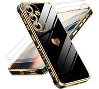 LeYi Coque pour Samsung Galaxy S25 avec 2 Verre Trempé Silicone Forme de Coeur d'amour, Housse Étui de Protection Antichoc Anti-Rayures Souple TPU Légère Coque Samsung S25- Noir