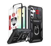 LeYi Coque pour Samsung Galaxy S25 FE / S25FE avec 2*Verre Trempé+Anneau Support, Full Protection de la Caméra en PC Dur Anti-Chut Renforcée Armor Heavy Duty Antichoc Bumper Housse Etui, Noir