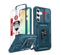 LeYi Coque pour Samsung Galaxy S25 FE / S25FE avec 2*Verre Trempé+Anneau Support, Full Protection de la Caméra en PC Dur Anti-Chut Renforcée Armor Heavy Duty Antichoc Bumper Housse Etui, Bleu