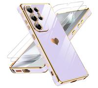 LeYi Coque pour Samsung Galaxy S25 Ultra avec 2 Verre Trempé Silicone Forme de Coeur d'amour, Housse Étui de Protection Antichoc Anti-Rayures Souple TPU Légère Coque Samsung S25 Ultra- Violet