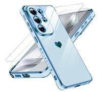 LeYi Coque pour Samsung Galaxy S26 Ultra avec 2 Verre Trempé Silicone Forme de Coeur d'amour, Housse Étui de Protection Antichoc Anti-Rayures Souple TPU Légère Coque Samsung S26 Ultra- Bleu