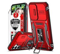 LeYi Coque pour Samsung S23 FE 5G Protection Caméra: 2*Verre Trempé, Lentille Coulissante Couverture, Anneau Support,Étui de PC Dur et TPU Silicone Cover Antichoc Housse Coque Galaxy S23 FE 5G-Rouge