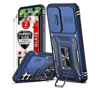 LeYi Coque pour Samsung S23 FE 5G Protection Caméra: 2*Verre Trempé, Lentille Coulissante Couverture, Anneau Support,Étui de PC Dur et TPU Silicone Cover Antichoc Housse Coque Galaxy S23 FE 5G-Bleu