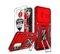 LeYi Coque pour Samsung S24-FE : 2 protections d'écran en verre trempé et béquille magnétique rotative à 360°, double couche de protection de qualité militaire pour Samsung Galaxy S24-FE, rouge