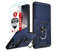 LeYi Coque pour Xiaomi 14T/14 T 5G Antichoc avec 2*Verre Trempé+Full Protection Caméra Coulissante,Anneau Support, Étui de PC Dur et TPU Silicone Militaire Anti-Rayures Coque,Bleu