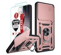 LeYi Coque pour Xiaomi 14T Pro/14 T Pro 5G Antichoc avec 2*Verre Trempé+Full Protection Caméra Coulissante,Anneau Support, Étui de PC Dur et TPU Silicone Militaire Anti-Rayures Coque,Rose
