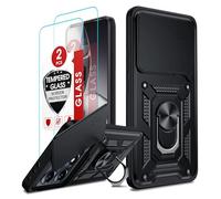 LeYi Coque pour Xiaomi 14T Pro/14 T Pro 5G Antichoc avec 2*Verre Trempé+Full Protection Caméra Coulissante,Anneau Support, Étui de PC Dur et TPU Silicone Militaire Anti-Rayures Coque,Noir