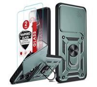 LeYi Coque pour Xiaomi 14T Pro/14 T Pro 5G Antichoc avec 2*Verre Trempé+Full Protection Caméra Coulissante,Anneau Support, Étui de PC Dur et TPU Silicone Militaire Anti-Rayures Coque,Vert