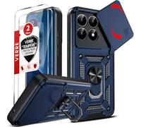 LeYi Coque pour Xiaomi 15T / 15 T 5G Antichoc avec 2*Verre Trempé+Full Protection Caméra Coulissante, Anneau Support, Étui de PC Dur et TPU Silicone Militaire Anti-Rayures Coque, Bleu