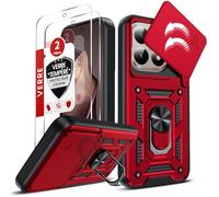 LeYi Coque pour Xiaomi 15T Pro / 15 T Pro 5G Antichoc avec 2*Verre Trempé+Full Protection Caméra Coulissante, Anneau Support, Étui de PC Dur et TPU Silicone Militaire Anti-Rayures Coque, Rouge