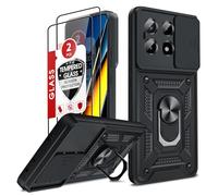 LeYi Coque pour Xiaomi Poco X6 Pro 5G/K70E 5G Antichoc avec 2*Verre Trempé+Full Protection Caméra Coulissante,Anneau Support, Étui de PC Dur et TPU Silicone Militaire Anti-Rayures -Noir