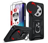 LeYi Coque pour Xiaomi Redmi 14C/14 C/POCO C75 4G Antichoc avec 2*Verre Trempé+Full Protection Caméra Coulissante,Anneau Support, Étui de PC Dur et TPU Silicone Militaire Anti-Rayures Coque,Noir