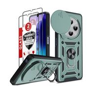 LeYi Coque pour Xiaomi Redmi 14C/14 C/POCO C75 4G Antichoc avec 2*Verre Trempé+Full Protection Caméra Coulissante,Anneau Support, Étui de PC Dur et TPU Silicone Militaire Anti-Rayures Coque,Vert