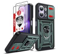 LeYi Coque pour Xiaomi Redmi 15C Antichoc avec 2*Verre Trempé+Full Protection Caméra Coulissante, Anneau Support, Étui de PC Dur et TPU Cover Silicone Militaire Anti-Rayures Housse, Vert