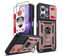 LeYi Coque pour Xiaomi Redmi 15C Antichoc avec 2*Verre Trempé+Full Protection Caméra Coulissante, Anneau Support, Étui de PC Dur et TPU Cover Silicone Militaire Anti-Rayures Housse, Rose