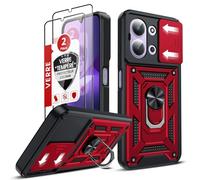 LeYi Coque pour Xiaomi Redmi 15C Antichoc avec 2*Verre Trempé+Full Protection Caméra Coulissante, Anneau Support, Étui de PC Dur et TPU Cover Silicone Militaire Anti-Rayures Housse, Rouge