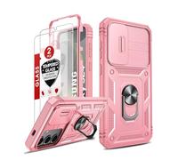 LeYi Coque pour Samsung S24 5G avec 2*Verre Trempé+Anneau Support, Full Protection de la Caméra en PC Dur Anti-Chut Renforcée Armor Heavy Duty Antichoc Bumper Housse Etui Galaxy S24 5G-Rose