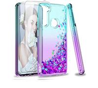 LeYi Coque Xiaomi Redmi Note 8 avec Verre Trempé [Lot de 2], Fille Personnalisé Liquide Paillette Transparente 3D Silicone Gel TPU Antichoc Kawaii Etui Housse pour Redmi Note 8 Turquoise Violet