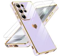 LeYi Coque pour Samsung Galaxy S25 Ultra avec 2 Verre Trempé Silicone Forme de Coeur d'amour, Housse Étui de Protection Antichoc Anti-Rayures Souple TPU Légère Coque Samsung S25 Ultra- Violet