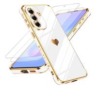 LeYi Coque pour Samsung Galaxy A57 avec 2 Verre Trempé Silicone Forme de Coeur d'amour, Housse Étui de Protection Antichoc Anti-Rayures Souple TPU Légère Coque Samsung A 57 - Rose