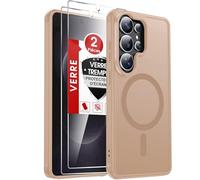 LeYi Coque Magnétique pour Samsung Galaxy S26 Ultra, avec 2 Verre Trempé, Compatible avec MagSafe, Étui Housse Antichoc Bumper TPU Dos Translucide Mat Fine, Or