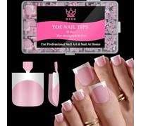 LEYKOSH Lot de 270 ongles d'orteils français à coller, en gel doux, couverture complète, préformés, pas de limage, faux ongles pour la maison, le bricolage, les pieds, design rose bébé