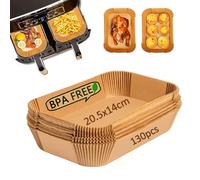 Leylve Lot de 130 feuilles de papier sulfurisé pour friteuse à air chaud Dual Zone, 20,5 x 14 cm, papier sulfurisé Airfryer, accessoire de friteuse à air chaud compatible avec Ninja AF300EU AF400EU,