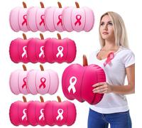 Leyndo Lot de 12 grandes citrouilles de sensibilisation au cancer du sein - Ruban rose gonflable de 20,1 cm - Ballons gonflables en forme de citrouille - Décoration d'extérieur pour fête