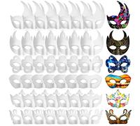 Leyndo Lot de 48 masques blancs en papier mâché pour bal masqué à faire soi-même, Mardi Gras, Halloween, bal masqué (styles assortis)