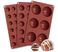 Leyrens 3 Pièces Moule Silicone Patisserie Demi Sphere, Silicone Outil de Cuisson, Réutilisable moules à chocolat chaud, 6/15/24 Cavités, pour Mousse en Dôme, Pudding, Gâteaux, Boules de Glace