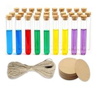 Leyrens 30 Pièces 15 x 100mm Tube à Essai avec Bouchon Liège, tubes à essai en plastique transparent de laboratoire, avec étiquette en papier kraft et corde de chanvre, pour DIY Craft Candy