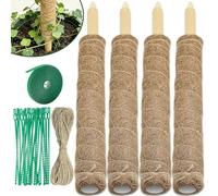 Leyrens Tuteur Monstera, 4 Pièces 40CM Support Plante Grimpante Tuteur Coco avec Corde de Jute, Poteau de Mousse, Scratch et Liens de Fixation, Extension Maison Jardin de Support de Plantes