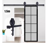 LEYSHOP 1,5M Porte Coulissante Porte de Grange Grande Roue - Rail Coulissant Kit de Rail Poulie de Rail Suspendu