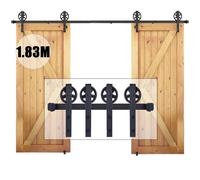 LEYSHOP 1,83M Rail Apparent de Atelier Kit Porte Coulissante à Double-Porte - Porte de Grange Rail Suspendu Grande Roue