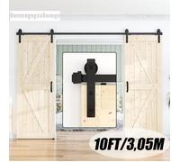 LEYSHOP 10FT-3,05M Quincaillerie Kit de Rail de Double-Porte Coulissante Suspendu Accessoires Rail Suspendue de Porte de Grange