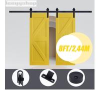 LEYSHOP 244cm -8FT Kit de Rail de Double-Porte Coulissante Suspendu - Quincaillerie Kit de Rail Suspendue Porte de Grange