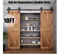 LEYSHOP 3,05M Kit de Quincaillerie Porte Coulissante Porte de Grange Coulissante Double Porte Suspendue en Bois