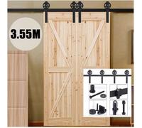 LEYSHOP 3,55M Rail Apparent de Atelier Kit Porte Coulissante à Double-Porte - Porte de Grange Rail Suspendu Grande Roue