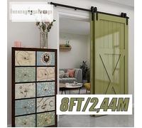 LEYSHOP Kit de Rail 8FT-244CM de Double-Porte de Double-Porte, Quincaillerie Système Accessoires de Rail de Porte Coulissante