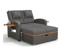 LEYTN Chaise longue de jardin 2 places avec dossier réglable et repose-pieds, transformable en lit d'extérieur - Gris