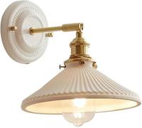 LEYWHEF Applique murale moderne du milieu du siècle, verre courbé givré blanc, lampe murale en laiton plissée, lampe dorée for chambre à coucher de ferme(A)