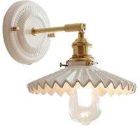 LEYWHEF Applique murale moderne du milieu du siècle, verre courbé givré blanc, lampe murale en laiton plissée, lampe dorée for chambre à coucher de ferme(B)