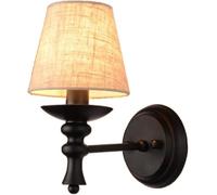 LEYWHEF Appliques murales industrielles rustiques noires avec abat-jour en tissu de lin, applique murale d'intérieur Vintage for salle de bain, ferme, vanité