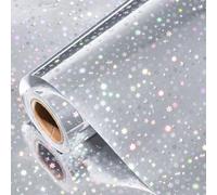 LeZakaa Rouleau de papier cadeau holographique argenté - Mini rouleau - Imprimé étoiles et lune pour anniversaire, mariage, fiançailles - 44 cm x 10 m