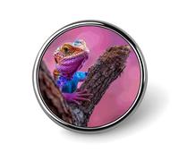 Lézard sur la branche Phare de la mer au coucher du soleil Broche ronde pour hommes et femmes Accessoires de costume en alliage, épingle à cravate légère de 1"