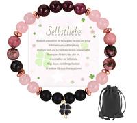 Lezehea Bracelet Quartz Rose,8 mm Perles Pierre,Bracelets de Perles,Bracelet Elastique Femme,Idée Cadeau pour Sœur Amitié (Trèfle à quatre feuilles-1)