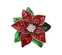 Lezevn Broche de Noël rouge en forme de fleur de poinsettia avec strass pour femmes et filles, Métal