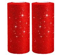 Lezevn Jomnvo Lot de 2 rouleaux de tulle pailleté pour la fabrication de nœuds, tutu, mariage, décoration d'arbre de Noël, rouge 46,7 m x 15,2 cm