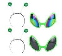 Lezevn Jomnvo - Lot de 4 accessoires de costume d'extraterrestre - 2 lunettes avec 2 antennes martiennes - Serre-tête pour fête d'extraterrestre - Accessoire de costume d'Halloween (vert)